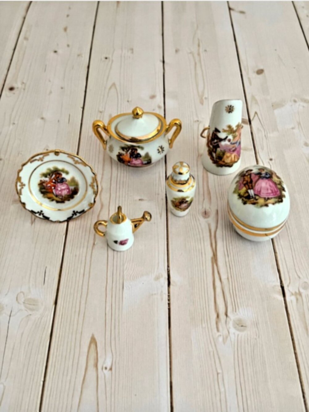 White Limoges Porcelain Collector Set | Watering Can, Egg Trinket Box, Plate
